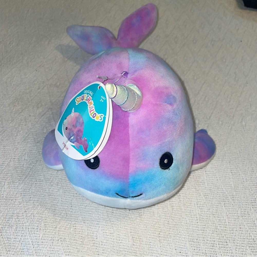 Squishmallows Narwhal Plush Stuffed Hallie Tie Dye Purple Pink Blue White Galaxy